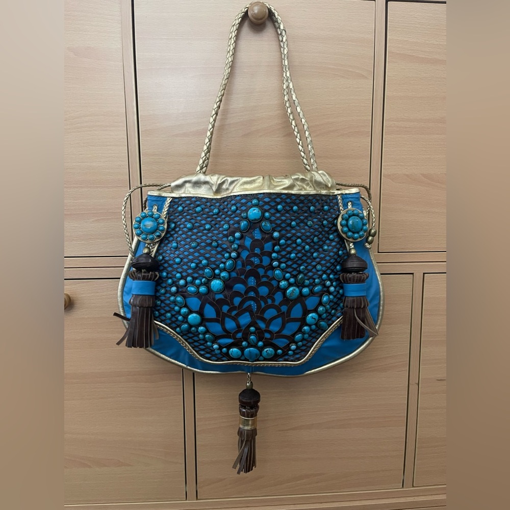 Unique Style ! Unlike other 😊Blue and gold  shoulder bag.Hardly used.Like new